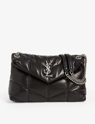 Saint Laurent Puffer Medium Quilted Leather Shoulder Bag In Black Silver