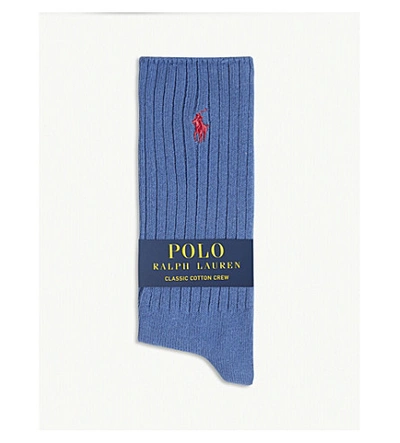 Polo Ralph Lauren Logo Cotton-blend Crew Socks In Royal