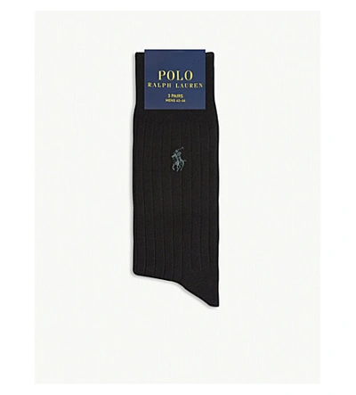 Polo Ralph Lauren Logo Ribbed Egyptian Cotton-blend Socks Set Of Three In Black