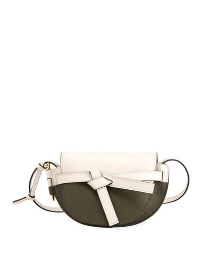 Loewe Mini Gate Colorblock Leather Crossbody Bag - White In Soft White/khaki Green