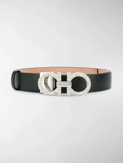 Ferragamo Black Reversible Crystal Logo Belt