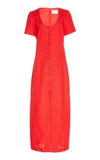 REBECCA DE RAVENEL LOTS OF LOVE BUTTON-DETAILED LINEN MAXI DRESS,770716