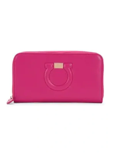 Ferragamo Logo Leather Zip-around Wallet In Pink