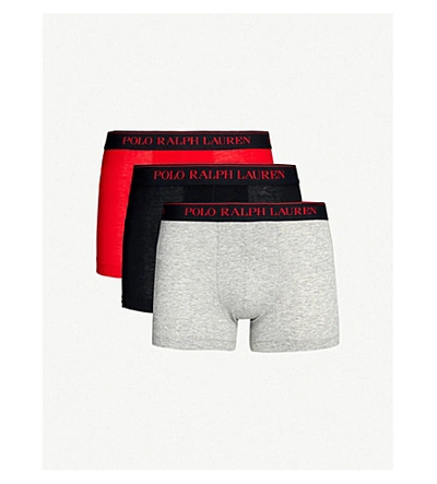 Polo Ralph Lauren Pack Of Three Classic-fit Stretch-cotton Boxer Briefs In Blk/red/grey