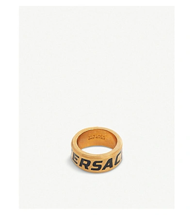 Versace Medusa Head Logoed Gold-plated Brass Ring In Gold Black