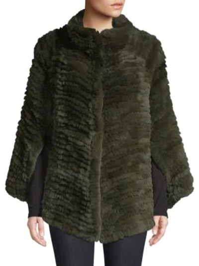 Adrienne Landau Rabbit Fur Cape In Dark Green