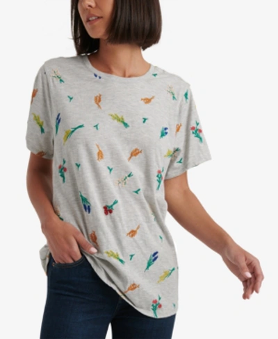 Lucky Brand Embroidered Floral T-shirt In Gray