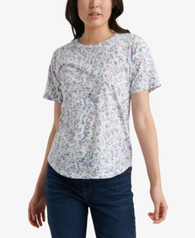 Lucky Brand Floral-print Cotton T-shirt In Natural Multi