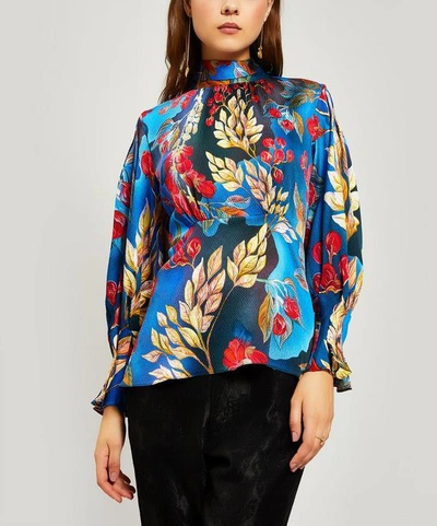Peter Pilotto Tie Neck Floral Silk-blend Blouse In White