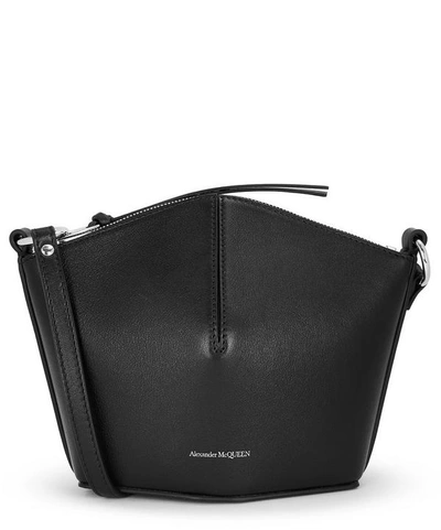 Alexander Mcqueen Mini Leather Cross-body Bucket Bag In Black