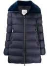 Moncler Torcon Nylon Down Jacket W/velvet Detail In Blue