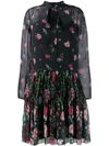 RED VALENTINO RED VALENTINO FLORAL RUCHED MINI DRESS - 黑色