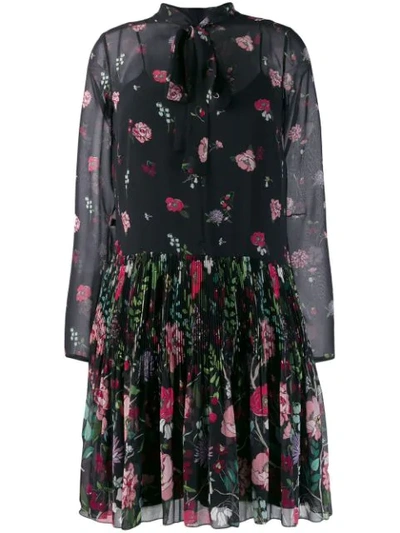 Red Valentino Floral Ruched Mini Dress - 黑色 In Black