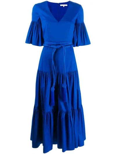 Borgo De Nor Teodora Gathered Cotton-blend Poplin Dress In Blue