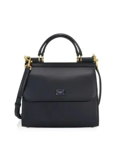 Dolce & Gabbana Small Sicily Leather Top Handle Bag In Dark Blue