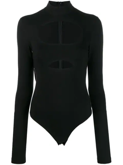 David Koma Cutout Cotton-jersey Bodysuit In Black