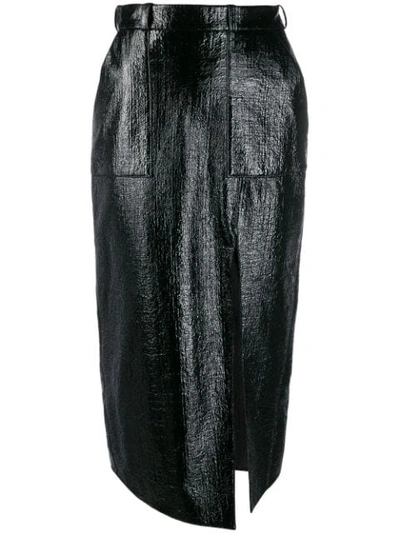 David Koma Wet Look Pencil Skirt In Black