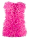 Attico Strapless Bead And Feather-embellished Cotton Mini Dress In Pink