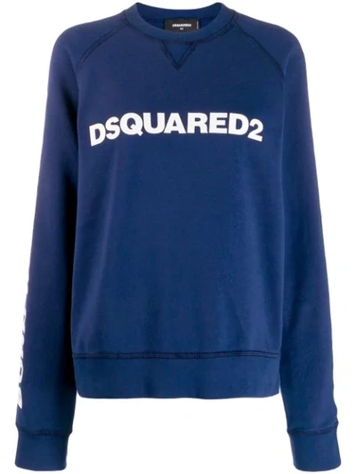 Dsquared2 Logo Printed Cotton Sweatshirt In Blue