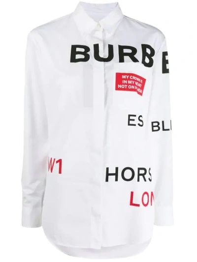 Burberry Long Sleeve Cotton Shirt In White,red,black