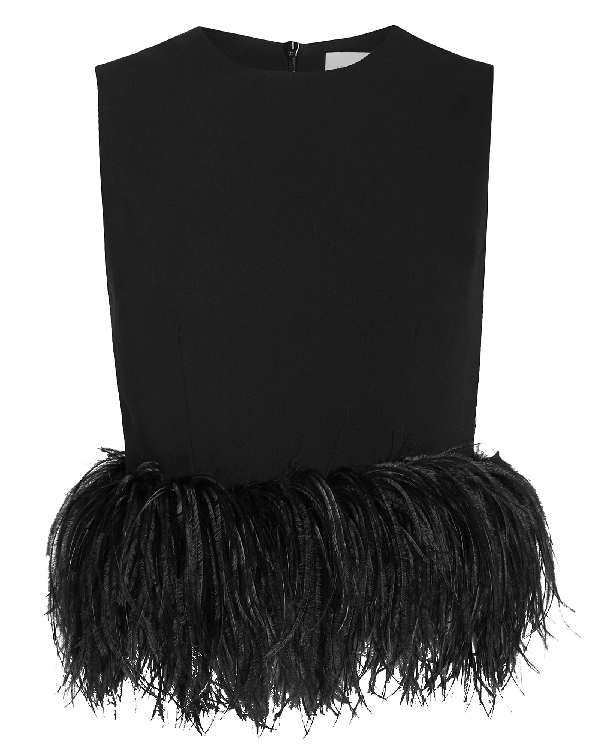 16arlington Feather Trimmed Crepe Tank In Black | ModeSens