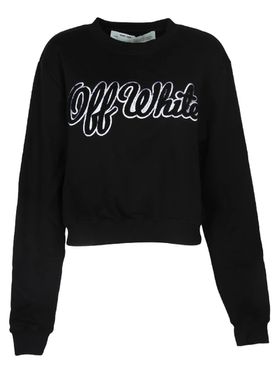 Off-white Fur Embroidered Logo Crop Sweatshirt In Black