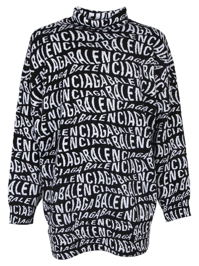 Balenciaga Waved Logo-jacquard Wool-blend Sweater In White
