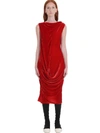 RICK OWENS SLASH NECK DRESS IN RED VELVET,11006705