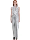 RICK OWENS WRAP LS GOWN DRESS IN SILVER TECH/SYNTHETIC,11006701