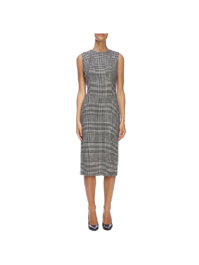 Ermanno Scervino Sheath Dress With Sleeveless In Prince Of Wales Fabric In Black