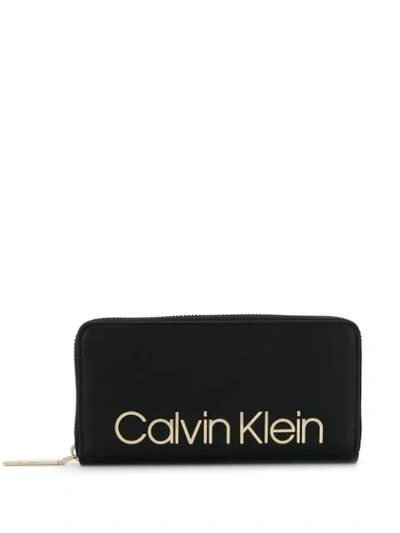 Calvin Klein Logo Plaque Wallet In Black