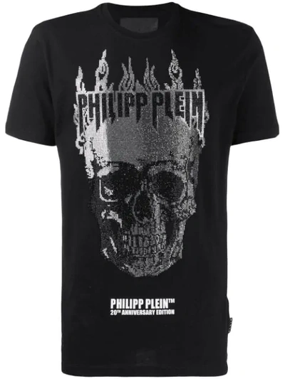 Philipp Plein Flame Crystal Embellished T-shirt In Black