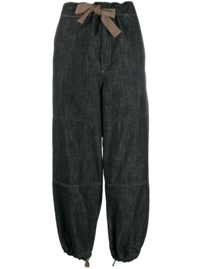 Brunello Cucinelli Bead-embellished Denim Tapered Trousers In C7081
