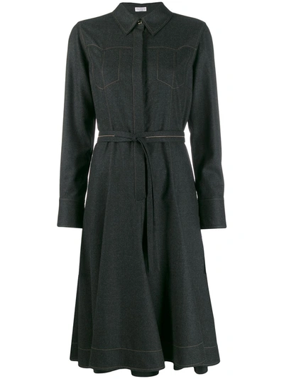 Brunello Cucinelli Topstitched Dress Coat In Grey