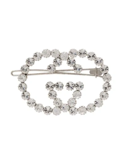 Gucci Silver Metallic Crystal Gg Hair Pin - 银色 In White