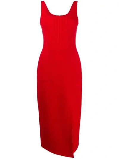 David Koma Virgin Wool Sleeveless Midi Dress In Red