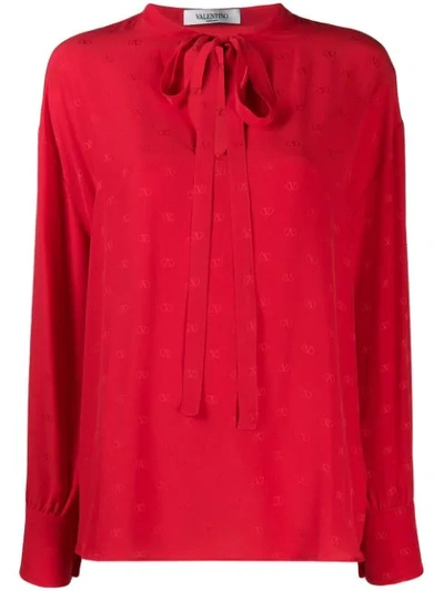 Valentino Top In Jacquard Satin Vlogo In Red