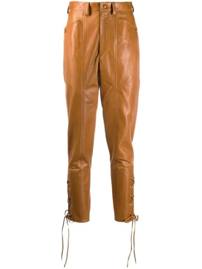 Isabel Marant Cadix Leather Lace-up Slim-leg Trousers In Brown