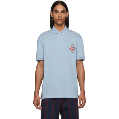 Gucci Logo-appliquéd Striped Cotton-blend Piqué Polo Shirt In Blue