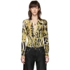 VERSACE VERSACE BLACK AND YELLOW HERITAGE STAMP DEEP-V BODYSUIT