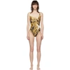 VERSACE VERSACE UNDERWEAR BLACK AND TAN ANIMALIER BAROCCO ONE-PIECE SWIMSUIT