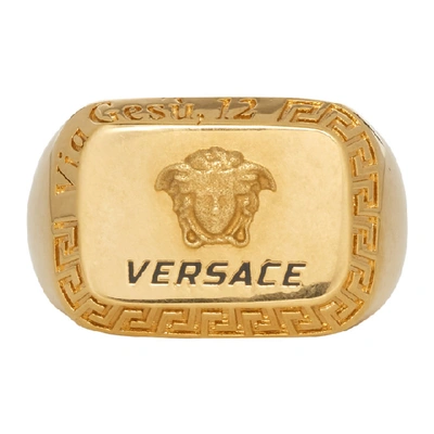 Versace Medusa-embossed Signet Ring In Gold,black