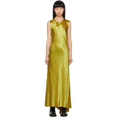 Ann Demeulemeester Long Asymmetric Satin Dress In Yellow