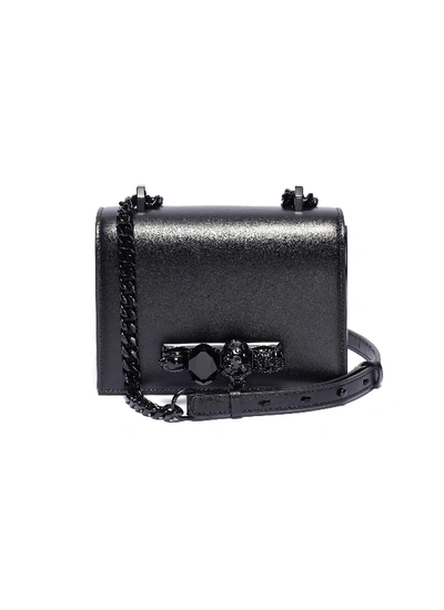 Alexander Mcqueen 'the Small Jewelled Satchel' In Leather With Swarovski Crystal Knuckle In Black