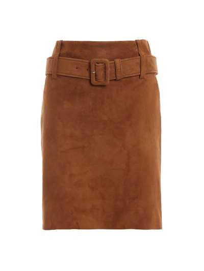 Prada Soft Suede Pencil Mini Skirt In Brown