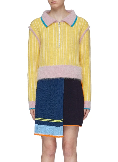 I Am Chen Stripe Colourblock Merino Wool Polo Sweater