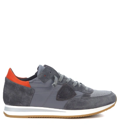 Philippe Model Tropez Grey And Red Suede And Leather Sneaker In Grigio