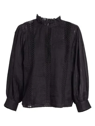 Frame Lace Ruffle Collar Top In Noir