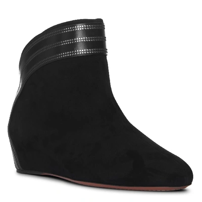 Alaïa Perforated Suede Wedge Pull-on Booties In Black/silver