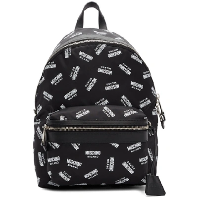 Moschino Allover Logo Printed Nylon Backpack In Black